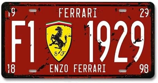Ctemnpho Placa de matrícula de metal vintage, enzo Ferrari, decoración de pared retro para el hogar, oficina, bar, cafetería y garaje, 6 x 12