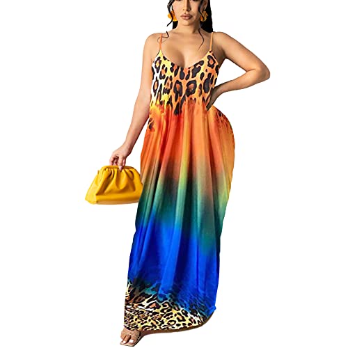 Image of BFFBABY Womens Summer Suspender Maxi Dress Plus Size Striped Printed Sleeveless with Pockets and Belt