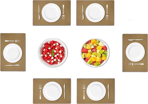 Image of Amazon Brand - Umi PVC Vinyl Foam Design Placemat STPG127 | Heat Resistant, Wipe Clean, Anti-Skid Table Mats for Dining Table, Kitchen & Home Decor (30x45 CM Brown Set of 6)