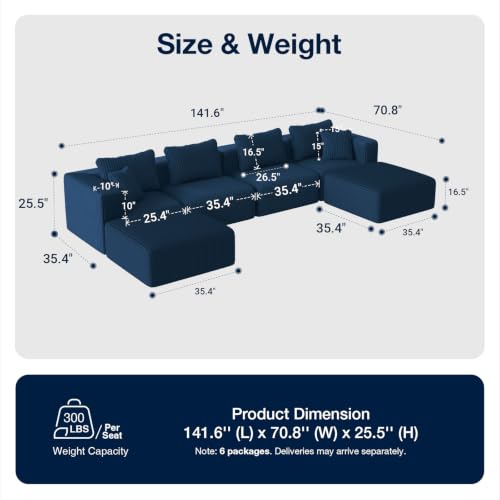 Image of Avenco 141-inch U-Shaped Modular Sectional Couch Sofa with 2 Ottomans