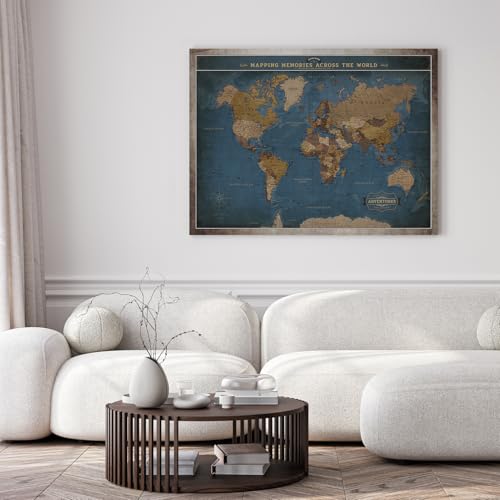 Image of DECORARTS - Oversized Modern Navy Blue World Map Canvas Wall Art, Extra Large Maps for Wall Decor, Gallery Statement Piece, Hand-Stretched Giclee Print, Handcrafted in USA, 40x30''