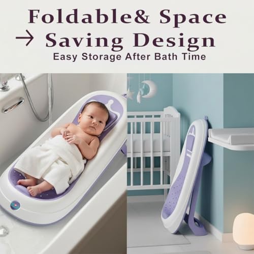 Image of MOM CARE Foldable Baby Bath Support Seat for Newborn (0-6 Months) | Anti-Slip Silicone Baby Bather | Ergonomic Infant Bath Seat for Sink, Tub & Floor | Portable Newborn Bath Support Chair | Blue