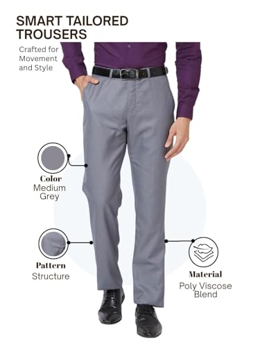 Image of Park Avenue Men Regular Fit Structure Pattern Polyester Blend Flat Front Formal Trouser