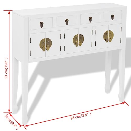 Cómoda con 4 cajones de madera maciza, aparador blanco duradero de diseño asiático 4