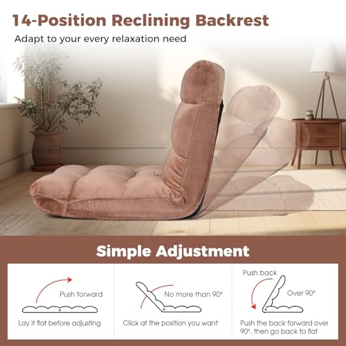 Image of COSTWAY Floor Chair, Video Gaming Chairs with Back Support | Adjustable 14-Position, Alloy Steel Frame, Lazy Sofa Lounge Recliner for Adults Kids (Tan)