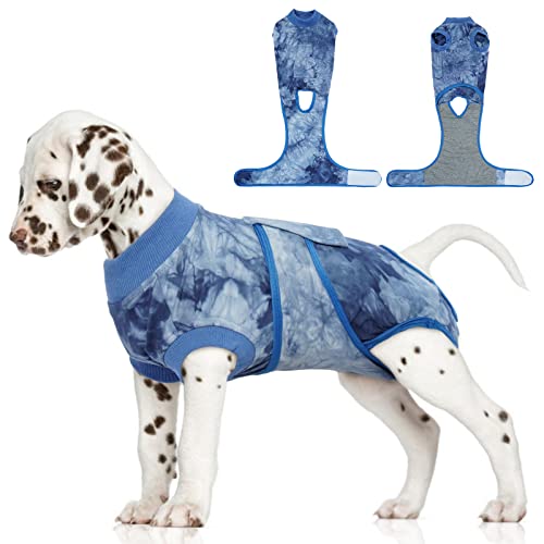 FUAMEY Recovery Suit for Dogs After SurgerySoft Breathable Dog Bodysuit E Collar Cone Alternative Surgical SuitMale Female Dog Neuter Spay Suits Anti Licking Wounds Onesie Blue Tie Dye XS