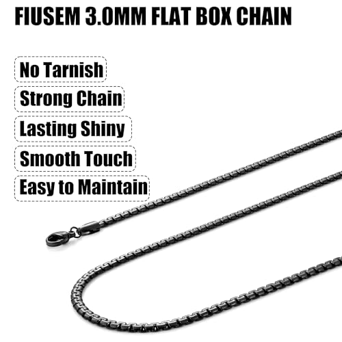 Fiusem Black Flat Box Chains for Men, 2.5/3/4/4.5/5mm Stainless Steel Chain Necklace, Necklaces for Men and Women 16-28 Inches4