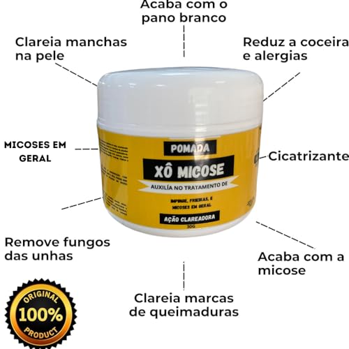 Pomada de Enxofre Xô Micose 30g original Trata Micoses, Pano Branco, manchas