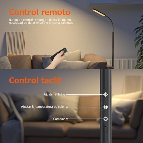 Lámpara de pie LED regulable 3000-6000K con control táctil para iluminar oficinas y hogares 3