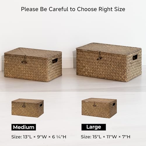 Image of StorageWorks Wicker Basket with Lid, Storage Baskets with Lids, Brown