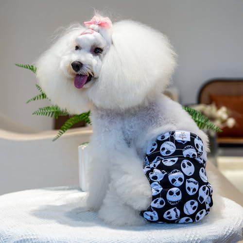 Image of CuteBone Washable Halloween Dog Diapers Female No Tail Hole 3 Pack Reusable Doggie Period Training Pants for Docked-Tail Frenchie French Bulldog Boston Terrier Without Tail WWD09XS