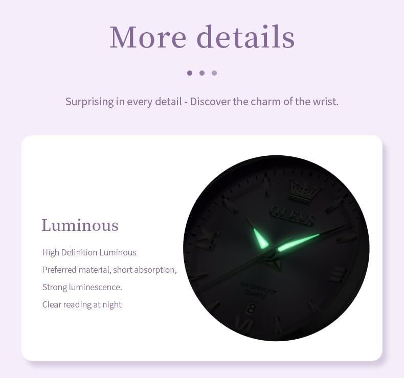 OLEVS Womens Watch Elegant Dress Diamond Analog Quartz Watch Two Tone Stainless Steel Waterproof Luminous Wristwatch 3668 Silver and Purple image 6 of 6 B0F5H7RKRF