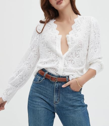 Luxveer Dressy Lace Tops For Women Blouses For Women Casual V Neck Button Down Shirts For Women Black thumb #2