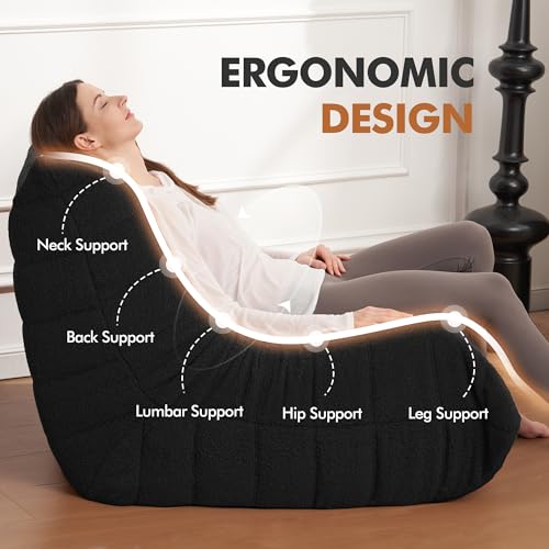 Image of Bean Bag Chair Big Sofa Beanbag Chair for Adults Fireside Chair Bean Bag Lounger with Memory Foam Filled for Home,Apartment or Gaming Venue(Black Teddy)