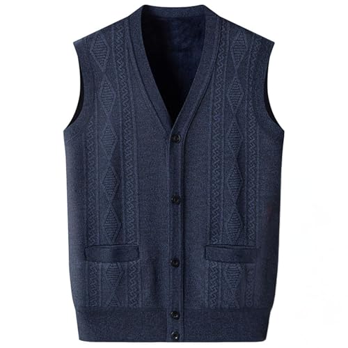 Cambkatl Sweater Vest for Men Warm Fleece Lined Button V Neck Sleeveless Cardigan Knitted Winter Waistcoat