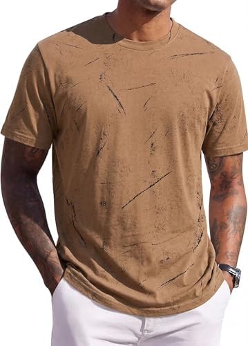 JEEGAL Herren T-Shirt Rundhals, 95% Baumwolle 5% Elasthan, Regular Fit Kurzarm Shirt mit Print, bequemes Männer Basic Shirt für Alltag Freizeit Sommer
