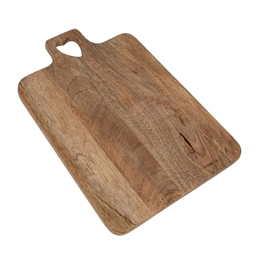 Creative Co-Op Mango Wood Cheese/Cutting Board with Heart Shaped Handle, Natural