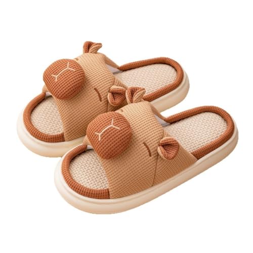 Cute Capybara Slippers for Women - Funny Linen Cotton for Comfort, Open Toe Breathable Slides Non-Slip Sole for Bedroom Indoor, Kawaii Animals Christmas Gifts for Couples Parents