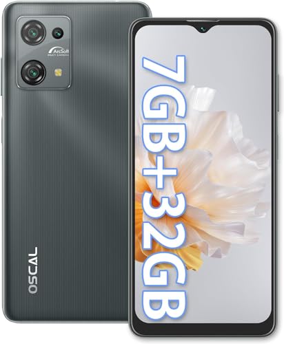 OSCAL C30 Teléfono Móvil, Smartphone Android 12 7GB RAM 32GB ROM y 256GB Expandible con 6.56'' Pantalla HD+, Batería 5180mAh, 12MP+5MP Cámaras, Doble SIM 4G/Face ID/OTG/Type-C