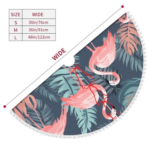Jupe de sapin de Noël flamant rose 121,9 cm à pompons double couche