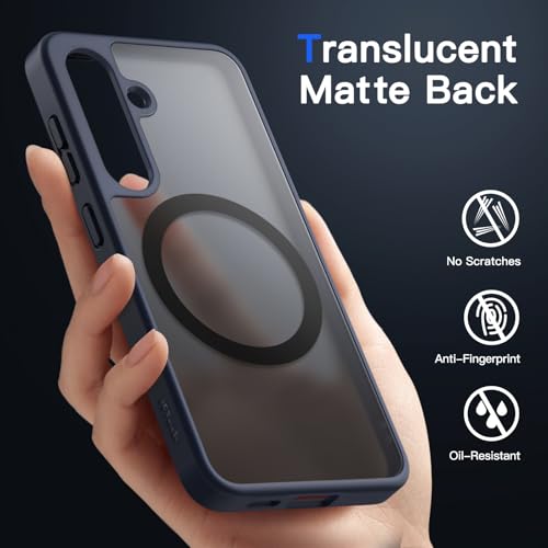 Image of JETech Magnetic Cover Case for Samsung Galaxy S24 5G, Compatible with MagSafe, Translucent Matte Back Shockproof Phone Cover (Deep Blue)