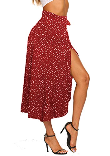 Newchoice Women's Boho Leopard Skirt High Low Split Summer Beach Midi Wrap Skirts2