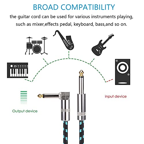 DY.2ten Professional Guitar Lead 3ft 6.35mm 1/4" Braided Noiseless 1 Meter Guitar Amp Lead L Shaped 90 Degrees Jack Straight to Right Angle Instrument Cord for Electric Guitar Bass - Image 3