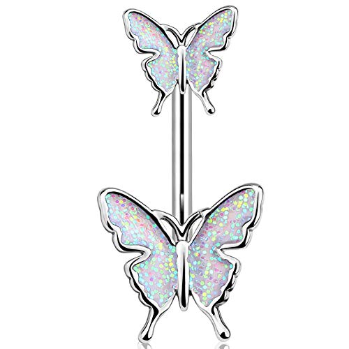 JEWSEEN Belly Button Rings 14G Belly Rings 316L Stainless Steel Belly Piercing Butterfly Navel Ring Navel Piercing Belly Bar Body Jewelry