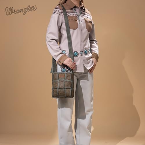Image of Wrangler Woven Crossbody Bag for Women Vintage Floral Tooled Cross Body Purse