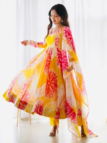 Image of Naixa Women's Organza Printed Kurta with Pant with Dupatta Sets (NK-403)