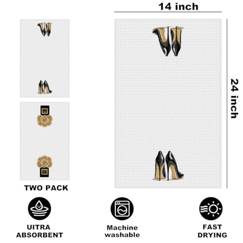 Image of 2 Pcs Gold and Black Towels for Bathroom Kitchen Decor 24x14 Inch