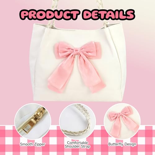Bolso tote para mujer de cuero PU suave, elegante con moño rosa miniatura 5