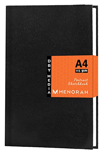 Image of MENORAH - Artist Sketch Book - A4-115 GSM (160 Pages / 80 Sheets) Drawing Notebook - Hard Bound Book - (29.7 Cm X 21 Cm) - Completely Handmade - Portrait- Black, Paper, oil pastels