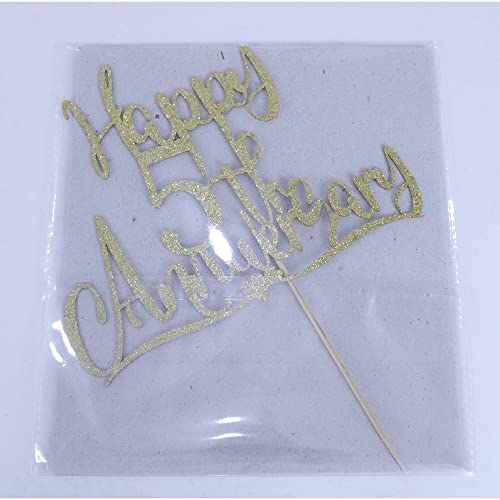 5Th Happy- Anniversary Cake Topper Gold Glitter- Wedding Cake Topper Supplies Decorations 5Th 10Th 15Th 20Th 25Th 30Th 40Th 50Th 60Th Anniversary Birthday Party Cake Decoration Ideas (5Th Gold) #TOP5