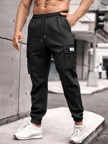 PLEPAN Mens Casual Cargo Joggers Stretch Elastic Waist Drawstring Tapered Sweatpants with Pockets3