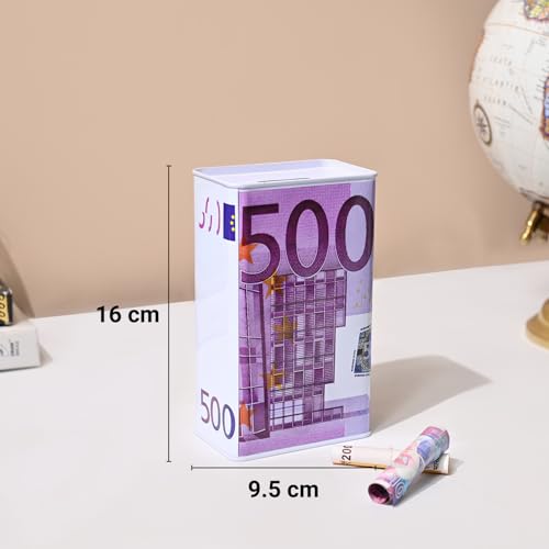 Image of Market99 Rectangular Money Bank | Purple Tin Coin Bank with 500 Euro Note Print & Glossy Finish | Trendy Piggy Bank for Kids & Adults | Stylish Savings Box for Home, Office Desk & Gift Use