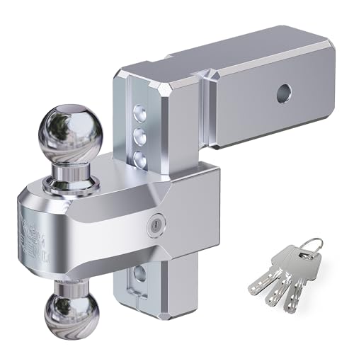 RENO Adjustable Trailer Hitch Fits 3 inch Receiver with 6 Drop & Rise Tow Hitches 21 000 LBS GTW 2 and 2-5/16 Dual Ball Mounts Heavy Duty Chrome Aluminum Drop Hitch for Truck