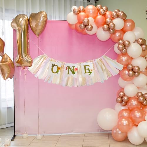 Image of Blossom High Chair Banner with Flower & Butterfly- Floral inchONE inch First Birthday Decor for Baby Girls, Little Fairy 1st Highchair Garland, Cake Smash Photo Prop
