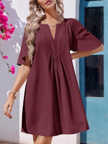 Image of Wenrine Womens Flutter Short Sleeve Mini Dress Casual V Neck Loose Flowy Summer Dresses