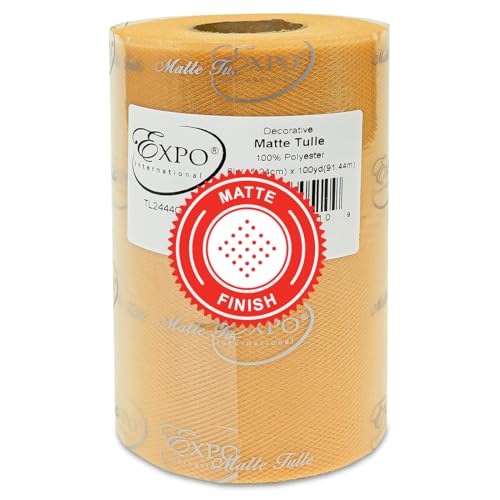 Image of Expo International Decorative Matte Tulle, Roll /Spool of 6 inch X 100 Yards, Lightweight Polyester Tulle Fabric for Tutus, Costumes, and Party Decorations, Washable, Easy-to-Use, Gold