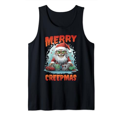 Funny Merry Creepmas Horror Goth Christmas Pjs Pijamas Tela Camiseta sin Mangas
