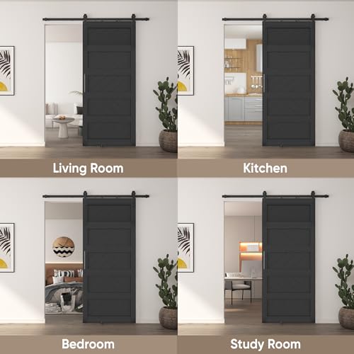 JUBEST 36" x 84" Barn Door, Slding Barn Door Kit Wave-Shape Barn Door Panel with Hardware Kit Include, Easy Installation, Solid Wood, MDF & PVC Covered, Black by JUBEST - Used condition - Image 4