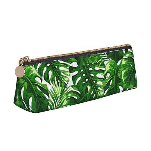 DCEHGEW Monstera Deliciosa Banana Palm Leather Triangle Pencil Bag Bolsa de almacenamiento de papelería Bolsa de maquillaje Tipo Triángulo Estuche Bellas Artes