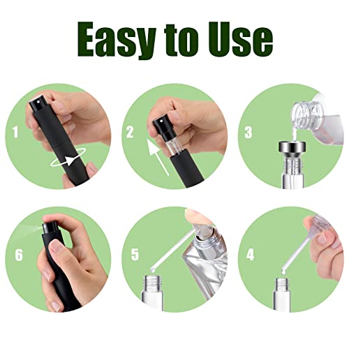 KOIBITO 7PCS/8ML Portable Refillable Mini Perfume Atomizer Bottles, Empty Cologne Spray Bottle, Pocket Travel Perfume Bottles Include Refill Tools (Matte Black,Pink,Blue,Silver)4