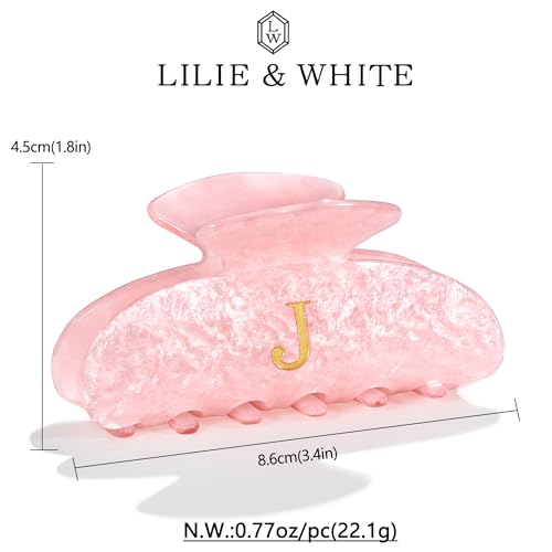 Image of LILIE&WHITE Acrylic Letter Hair Clips For Women Stylish J Monogram Hair Claw Alphabet Hair Clip Fashion Glitter Claw Clips Elegant And Durable Hair Accessory Large Hair Clips Pink J
