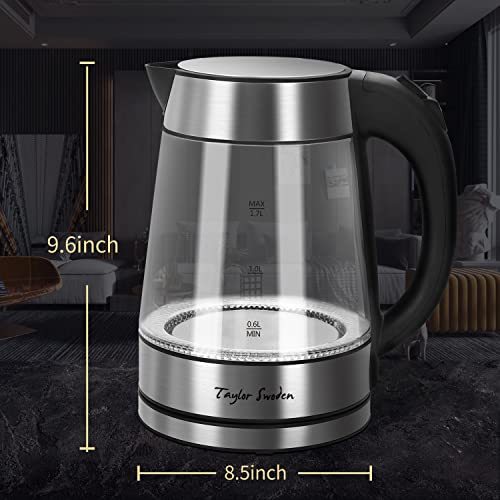 Image of Taylor Swoden 1.7L Electric Tea Kettle, Glass Hot Water Boiler for Tea