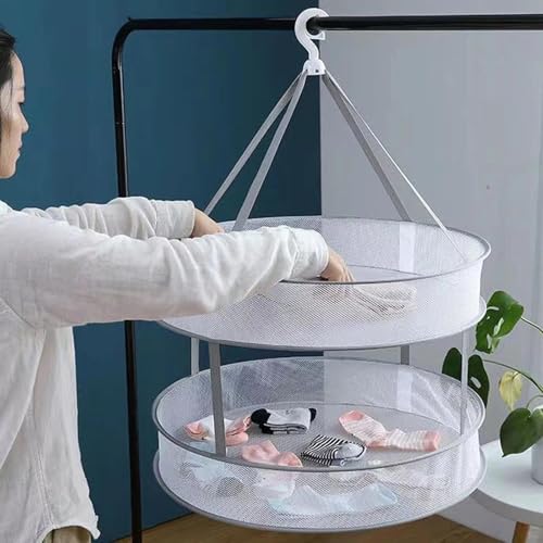 Miniatura 6 de Txuzong Red De Secado Para Colgar, Plegable En 2 Niveles, Para Ahorrar Espacio, Para Hierbas, Flores, Calcetines, Secado Suave Para Ropa Delicada, Color Blanco