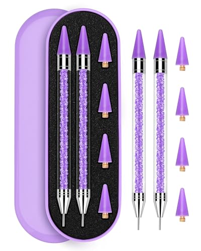 Rolybag Rhinestone Picker Tool 2PCS Rhinestone Applicator Tool Dotting Wax Pen Dual-Ended with 4PCS Replaceable Wax Tips for DIY Nail Art Tool (Purple)