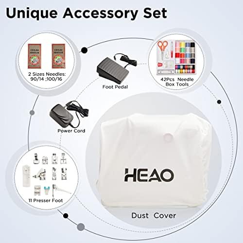 HEAO Sewing Machine, 30 Built-in Stitches, 11Pcs Sewing Feet, Dust Cover Included, Electric Computerized Sewing Machine with Foot Pedal for Beginners and Advanced