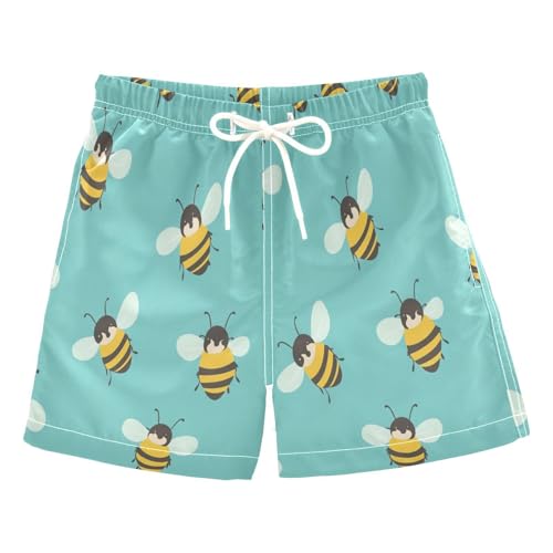 Cartoon Bees Blue Boys Swim Trunks Toddler Beach Board Shorts Quick Dry Kids Swimwear Bathing Suits 3T